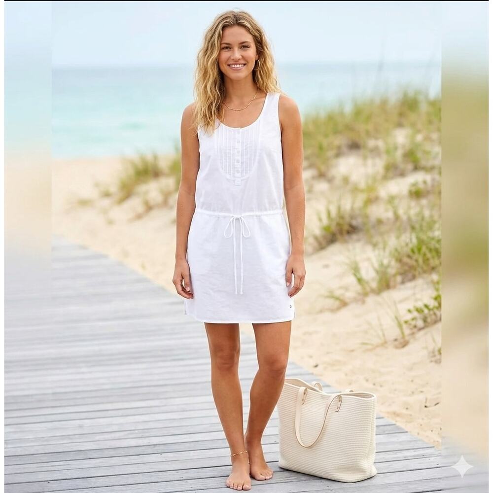 Tommy Hilfiger White Drawstring Waist Sleeveless Resort Summer Dress Size M